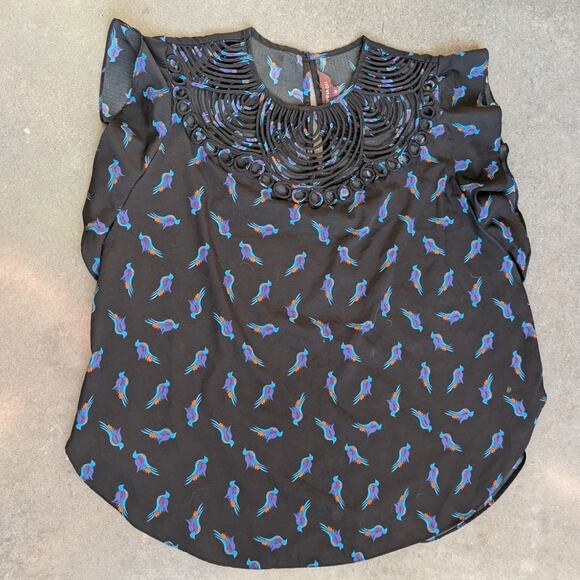 Anthropologie Ranna Gill Top Flutter Sleeve Ruffle Cutwork Short Sleeve Size M - Picture 3 of 8